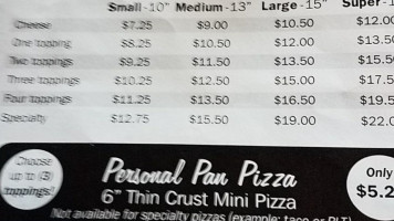 Faye's Pizza, LLC menu