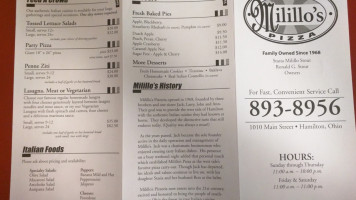 Milillo's Pizza menu