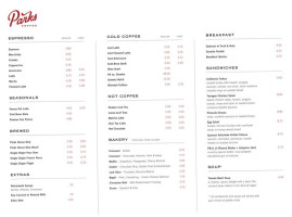 Parks Coffee Roastery Cafe menu