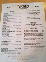 Temperance Beer Co. menu