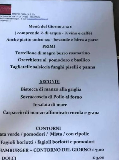 Hostaria Del Borgo Speisekarte