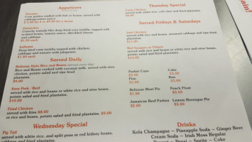 Taste Of Belize menu