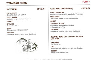 Restaurant Fujiya of Japan menu