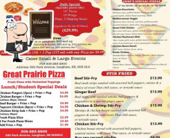 Great Prairie Pizza menu