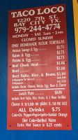 Taco Loco menu