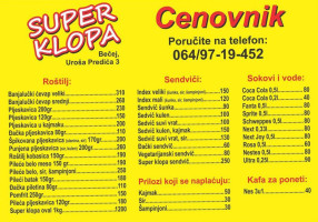 Super Klopa menu