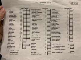 Yama Izakaya Sushi menu