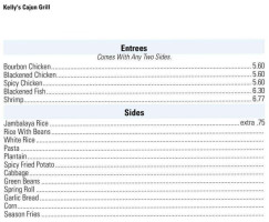 Kelly's Cajun Grill menu