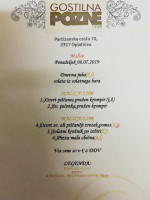 Gostilna Pozne menu