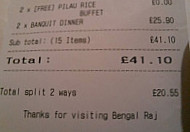 Bengal Fusion menu