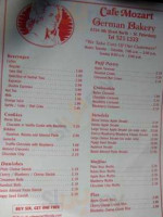 Cafe Mozart German Bakery menu