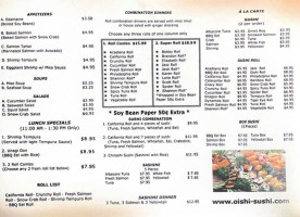 Oishi Sushi menu