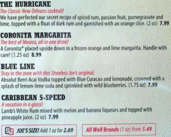 Shoeless Joe's Sports Grill menu