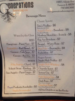 Generations Brewing Company menu