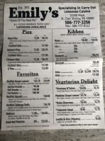 Emily's Delicatessen menu