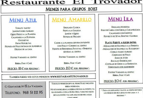 El Trovador menu