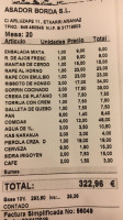 Borda Jatetxea menu