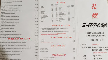 Sapporo Sushi Izakaya Ramen menu