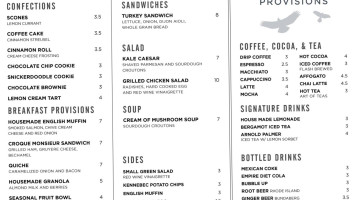 Hawks Provisions Public House menu