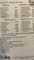 Valerie's Asian Cuisine menu