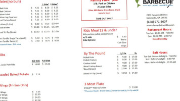 Sherry's Bait And Barbecue At Lake Lanier menu