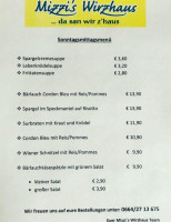 Mizzi's Wirzhaus menu