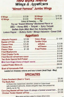 Two Buks Saloon menu