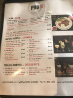 Pho 101 menu