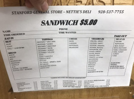 Stanford General Store menu