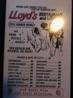 Lloyd's Lounge menu