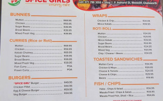 Spice Girls Curry Cafe menu