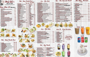 Pho So 1 menu