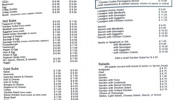 Emilios Homemade Italian Subs Dinners menu