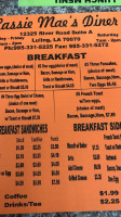 Cassie Mae's Diner menu