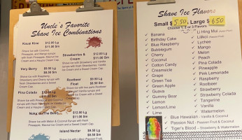 Uncle's Shave Ice menu