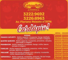 Tarantella Pizzaria menu