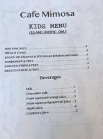 Cafe Mimosa menu