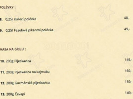 Restaurace Čertův Potok menu