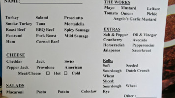 Angelo's Wine Country Deli menu