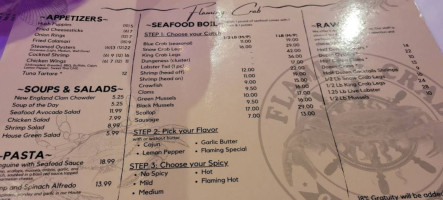 Flaming Crab Cajun Seafood menu