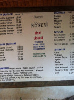 Yazici Köyevi menu