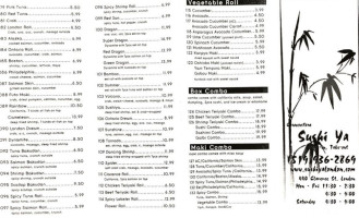 Cornerstone Sushi Ya menu