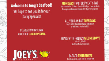 Joey's Seafood Restaurants Worobetz menu