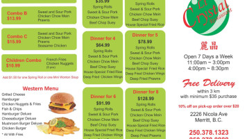 Crystal Gardens Chinese Restaurant menu