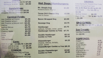 Sno Crush menu