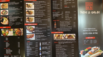 Sushi Galbi menu