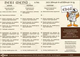 Kocka Pub és Ételbár menu