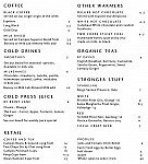 Saint John Espresso menu