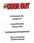 Cook Out menu