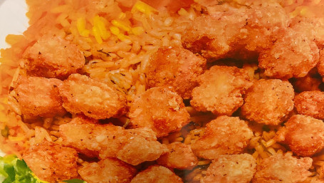 Popcorn Chicken With Rice And Salad